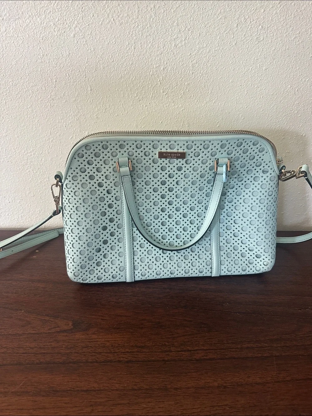 kate spade Perforated Light Blue Crossbody Satchel